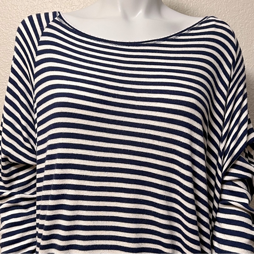 Bordeaux Blue White Striped Long Sleeve Scoop Neck Sweater - Picture 5 of 12